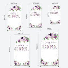 Lofaris Floral Purple Series Girl Baby Shower Half Moon Arch Backdrop