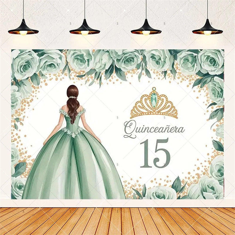 Lofaris Floral Quinceanera 15th Birthday Backdrop Elegant Princess Decor with Blossoms Pink Gold Photo Wall for Sweet Fifteen Party