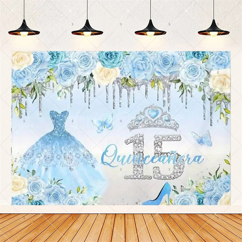 Lofaris Floral Quinceanera 15th Birthday Backdrop Elegant Princess Decor with Blossoms Pink Gold Photo Wall for Sweet Fifteen Party