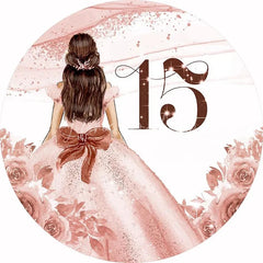 Lofaris Floral Quinceanera Round Backdrop Elegant 15th Birthday Party Decor for Girls Pink Photo Circle Sweet Fifteen