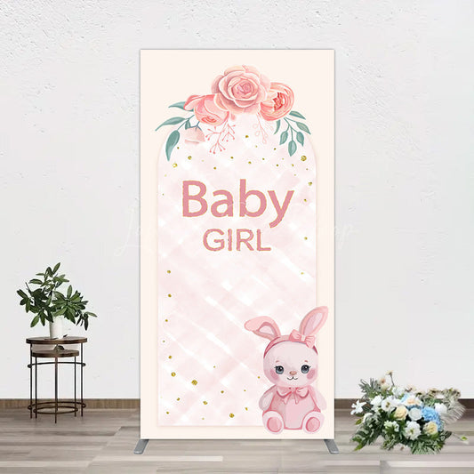 Lofaris Floral Rabbit Baby Girl Gender Reveal Rectangle Backdrop
