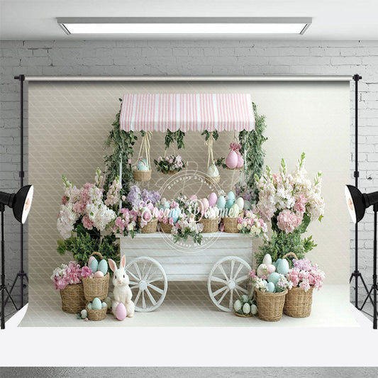 Lofaris Floral Rabbit Eggs With Trolley Easter Backdrop