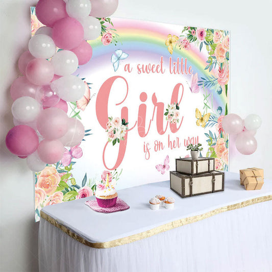 Lofaris Floral Rainbow Butterfly Girl Baby Shower Backdrop