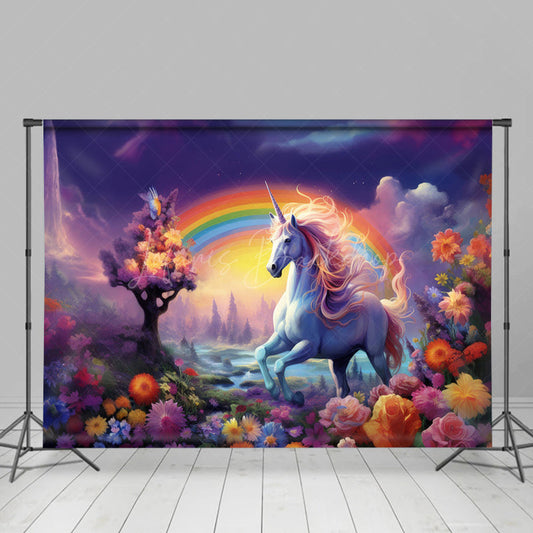 Lofaris Floral Rainbow Unicorn Paradise Combo Set Backdrop