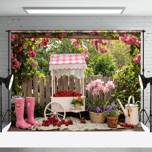 Lofaris Floral Raspberry Fruit Cart Photography Backdrop