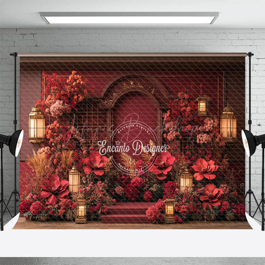 Lofaris Floral Red Chinese Style Sweet Wedding Photo Backdrop