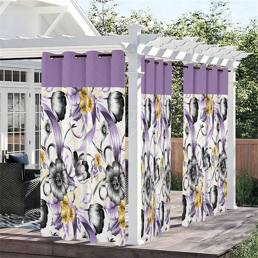Lofaris Floral Ribbon Waterproof Printed Outdoor Curtains