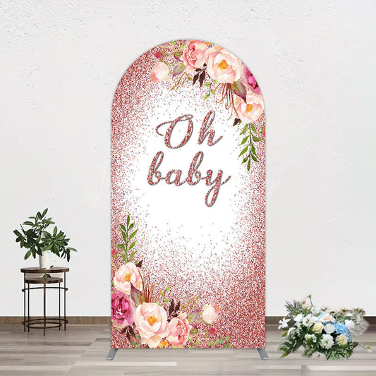 Lofaris Floral Rose Gold Glitter Arch Baby Shower Backdrop
