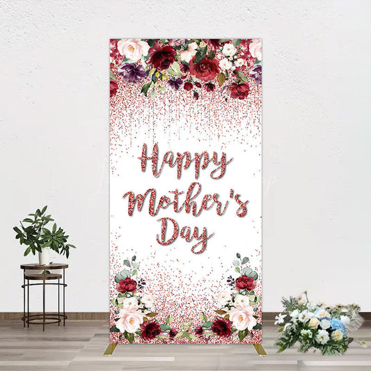 Lofaris Floral Rose Gold Glitter Mothers Day Rectangle Backdrop