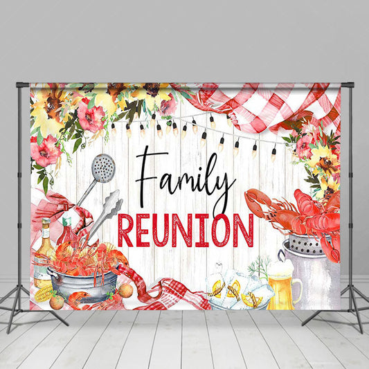 Lofaris Floral Seafood Beer Wood Grain Family Reunion Backdrop