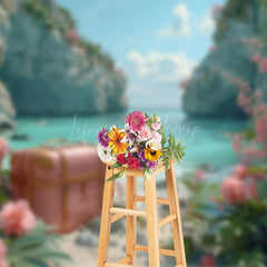 Lofaris Floral Seaside Luggage Beach Holiday Photo Backdrop