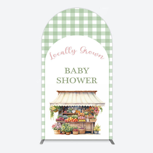 Lofaris Floral Shelf Locally Grown Green Plaid Arch Backdrop