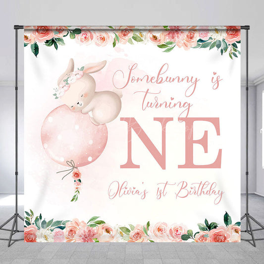 Lofaris Floral Somebunny Custom Name 1st Birthday Backdrop