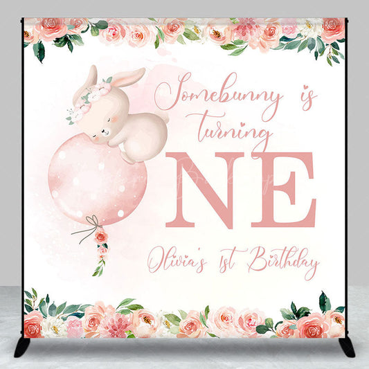 Lofaris Floral Somebunny Custom Name 1st Birthday Backdrop