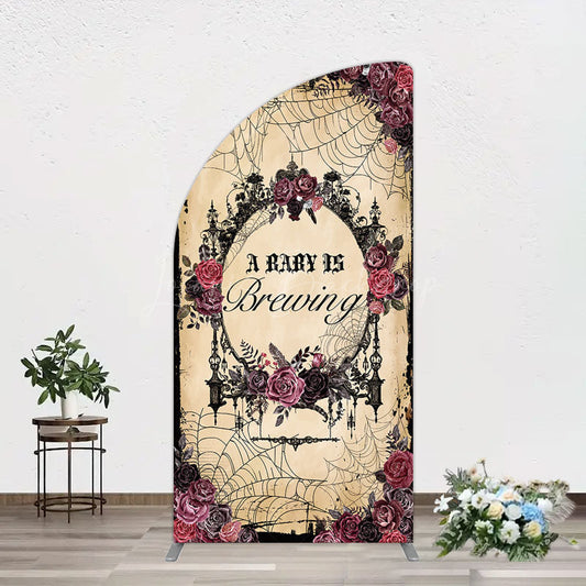 Lofaris Floral Spider Halloween Baby Shower Half Moon Arch Backdrop