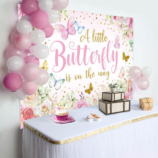 Lofaris Floral Spring Butterfly Glitter Baby Shower Backdrop