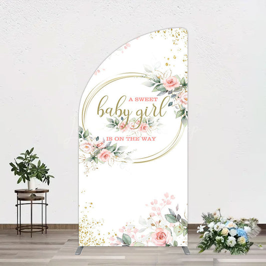 Lofaris Floral Spring Pink Girl Baby Shower Half Moon Arch Backdrop