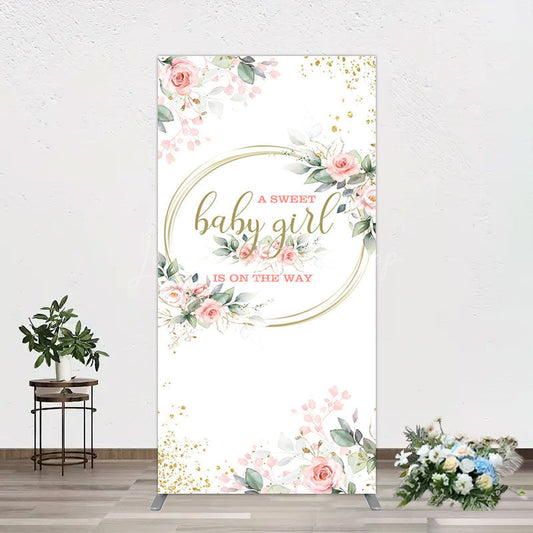 Lofaris Floral Spring Pink Girl Baby Shower Rectangle Backdrop