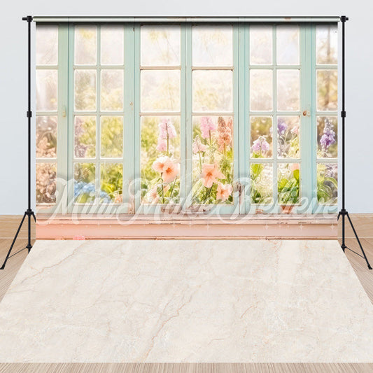 Lofaris Floral Spring Window Cream Marble Combo Set Backdrop