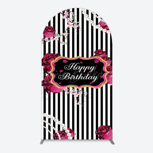 Lofaris Floral Stripe Pearl Happy Birthday Arch Backdrop