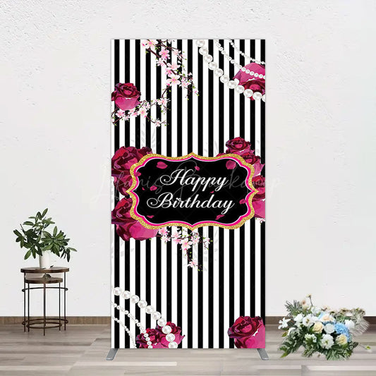 Lofaris Floral Stripe Pearl Happy Birthday Rectangle Backdrop
