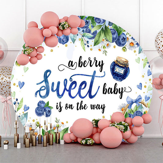 Lofaris Floral Sweet Berry Blue Round Baby Shower Backdrop