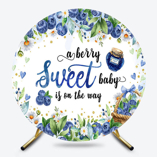 Lofaris Floral Sweet Berry Blue Round Baby Shower Backdrop