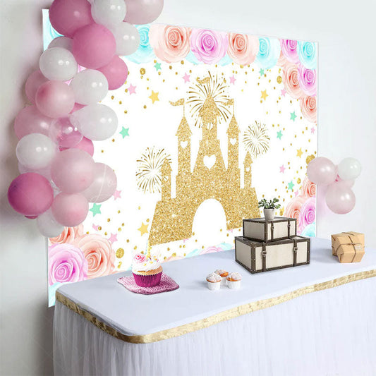 Lofaris Floral Sweet Color Castle Happy Birthday Backdrop