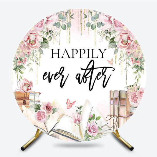 Lofaris Floral Sweet Happily Ever After Books Round Backdrop