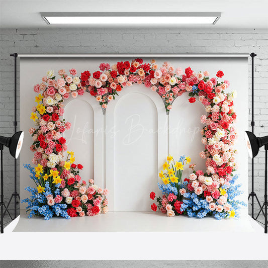 Lofaris Floral Sweet Pink Vibe Heart Arch Wedding Backdrop