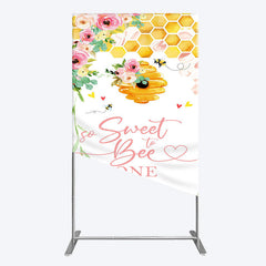 Lofaris Floral Sweet To Bee One Happy Birthday Rectangle Backdrop