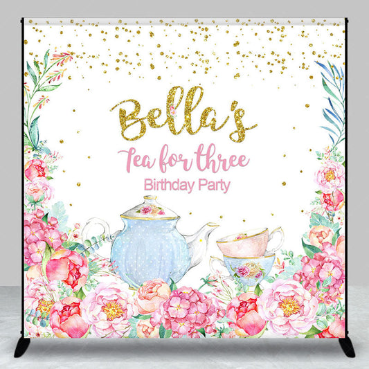 Lofaris Floral Tea For Three Custom Name Birthday Backdrop