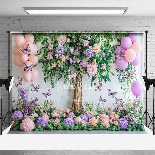 Lofaris Floral Tree Butterfly Balloon Cake Smash Backdrop