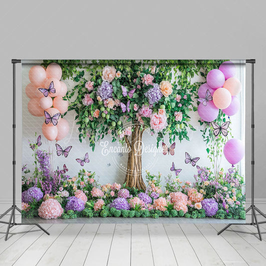 Lofaris Floral Tree Butterfly Balloon Cake Smash Backdrop