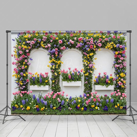 Lofaris Floral Triple Arch Doors Elegant Wedding Backdrop