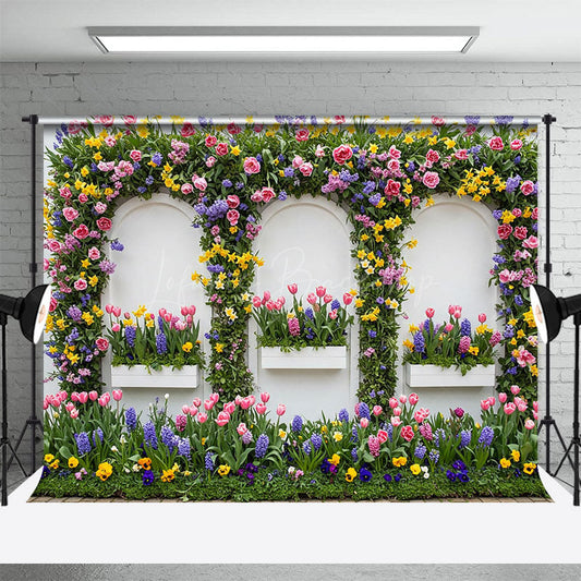 Lofaris Floral Triple Arch Doors Elegant Wedding Backdrop