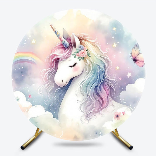 Lofaris Floral Unicorn Rainbow Paradise Circle Backdrop