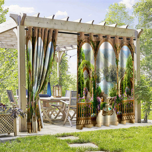 Lofaris Floral Villa Waterproof Printed Outdoor Curtains