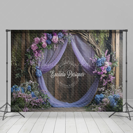Lofaris Floral Violet Curtain Wooden Sweet Wedding Backdrop