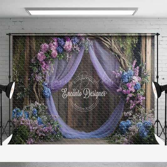 Lofaris Floral Violet Curtain Wooden Sweet Wedding Backdrop