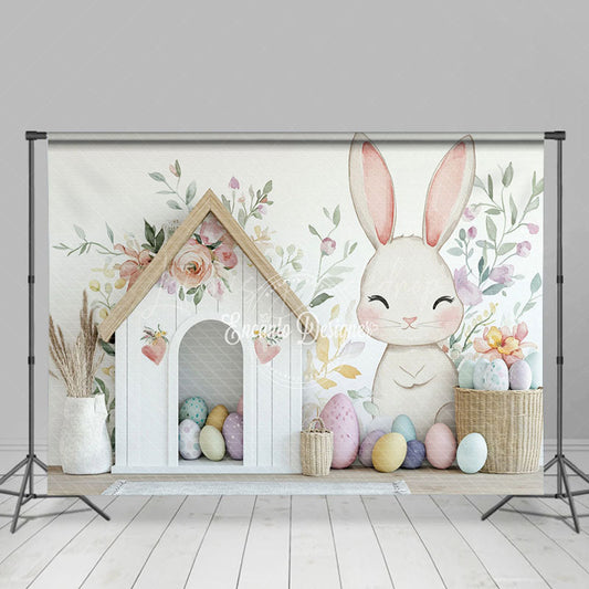 Lofaris Floral Wall Bunny Eggs House Easter Photo Backdrop