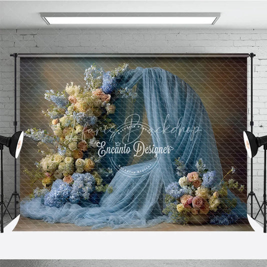 Lofaris Floral Wedding Arch Backdrop Dusty Blue Drapes with Rose Hydrangea Abstract Photography Background Decor