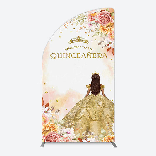 Lofaris Floral Welcome To My Quinceanera Birthday Half Moon Arch Backdrop