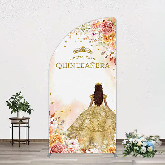 Lofaris Floral Welcome To My Quinceanera Birthday Half Moon Arch Backdrop