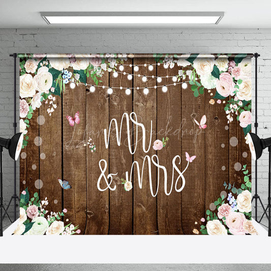 Lofaris Floral With Butterfly Sweet Woonden Wedding Backdrop
