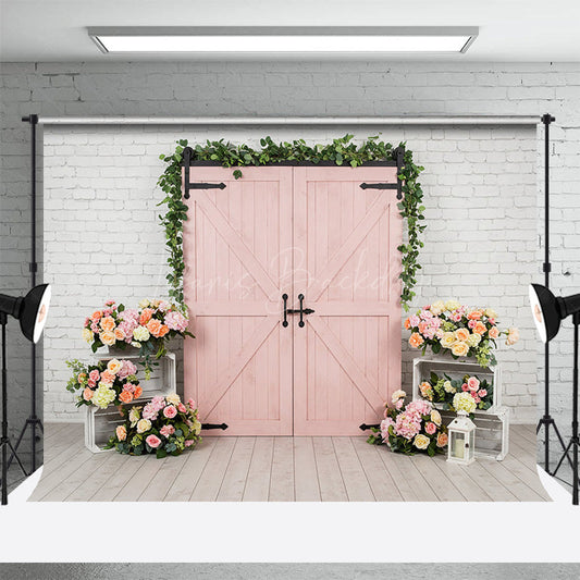 Lofaris Floral Wood Cowboy White Bricks Wedding Backdrop