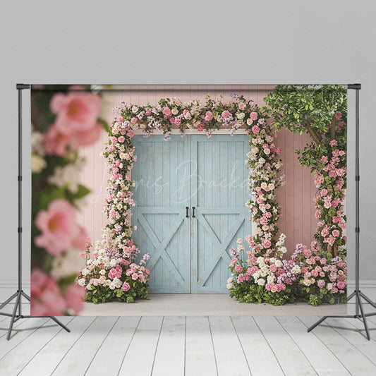Lofaris Floral Wood Farm Door Soft Color Wedding Backdrop