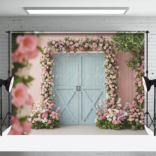 Lofaris Floral Wood Farm Door Soft Color Wedding Backdrop
