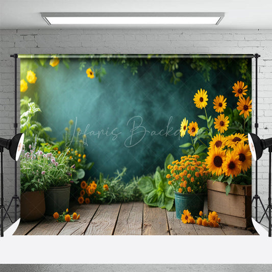 Lofaris Floral Wood Sunflowers Sunshine Wall Photo Backdrop