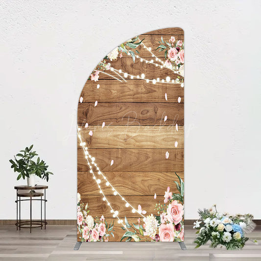 Lofaris Floral Wooden Lights Spring Wedding Half Moon Arch Backdrop